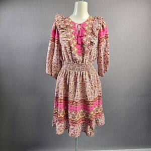 Umgee Pink and Gold Floral Long Sleeve Dress R3